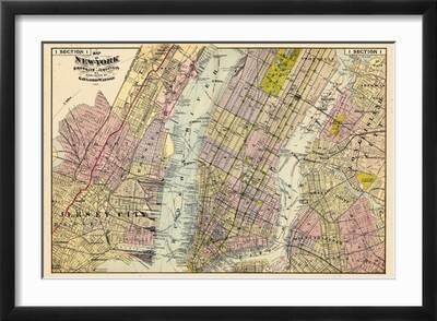 Framed New York City Map Dyptich, Wall Art