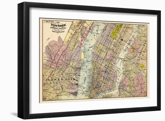 1891, New York, Map, Brooklyn, Jersey City, New York, United States-null-Framed Giclee Print