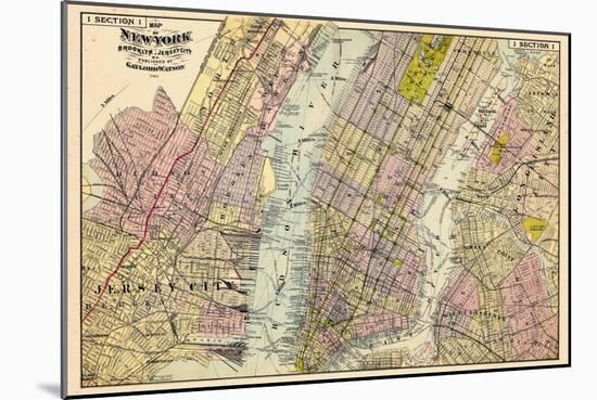 1891, New York, Map, Brooklyn, Jersey City, New York, United States-null-Mounted Giclee Print