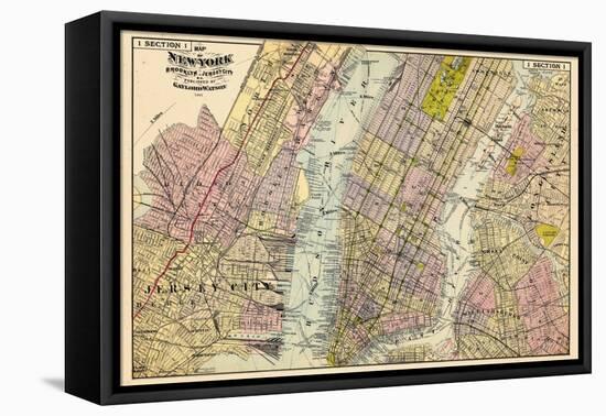 1891, New York, Map, Brooklyn, Jersey City, New York, United States-null-Framed Premier Image Canvas