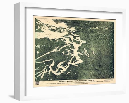 1891, Puget Sound Bird's Eye View, Washington, United States-null-Framed Premium Giclee Print