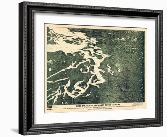 1891, Puget Sound Bird's Eye View, Washington, United States-null-Framed Premium Giclee Print