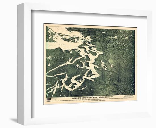 1891, Puget Sound Bird's Eye View, Washington, United States-null-Framed Giclee Print