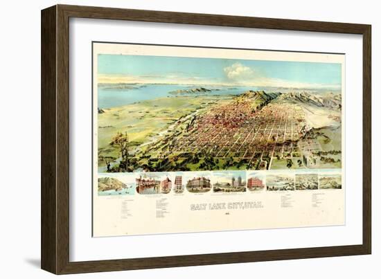 1891, Salt Lake City Bird's Eye View, Utah, United States-null-Framed Premium Giclee Print