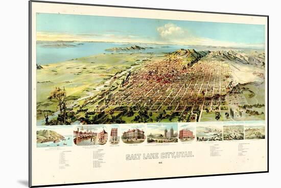1891, Salt Lake City Bird's Eye View, Utah, United States-null-Mounted Giclee Print