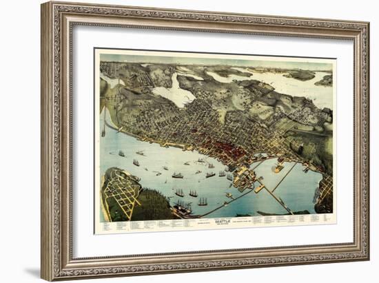 1891, Seattle Bird's Eye View, Washington, United States-null-Framed Giclee Print