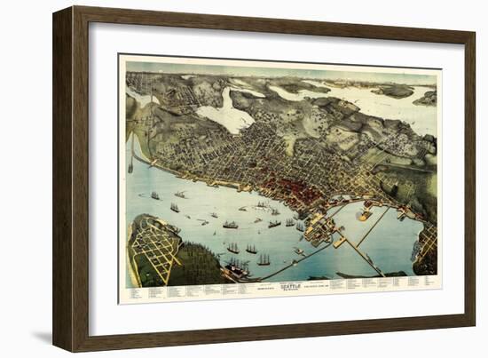 1891, Seattle Bird's Eye View, Washington, United States-null-Framed Giclee Print