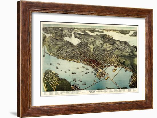 1891, Seattle Bird's Eye View, Washington, United States-null-Framed Giclee Print