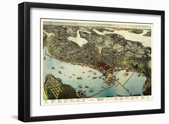 1891, Seattle Bird's Eye View, Washington, United States-null-Framed Giclee Print
