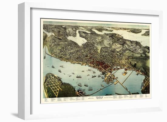 1891, Seattle Bird's Eye View, Washington, United States-null-Framed Giclee Print