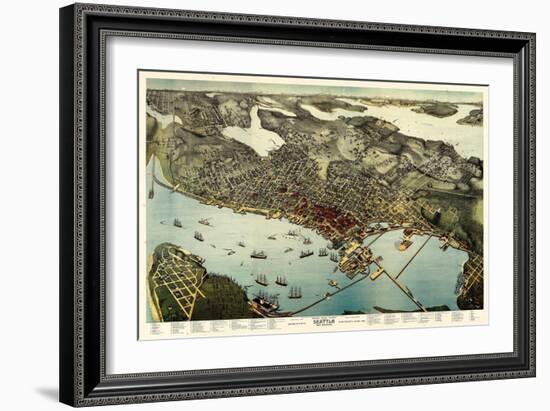 1891, Seattle Bird's Eye View, Washington, United States-null-Framed Giclee Print