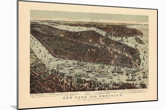 1892, New York City 1892 Bird's Eye View 24x33, New York, United States-null-Mounted Giclee Print