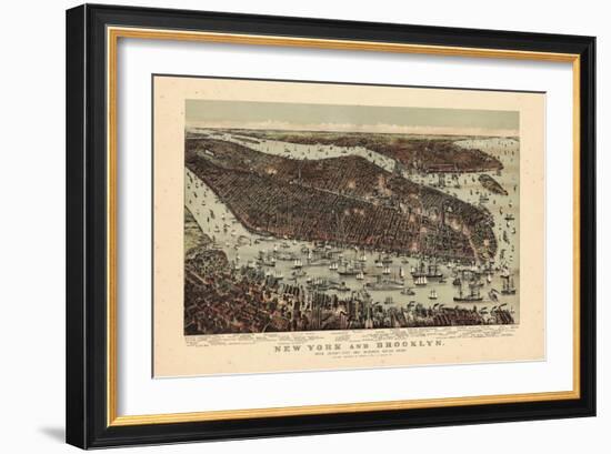 1892, New York City 1892 Bird's Eye View 24x33, New York, United States-null-Framed Giclee Print