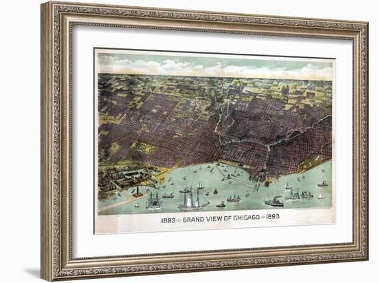 1893, Chicago Bird's Eye View, Illinois, United States-null-Framed Giclee Print