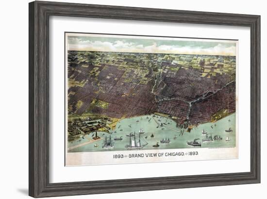 1893, Chicago Bird's Eye View, Illinois, United States-null-Framed Giclee Print