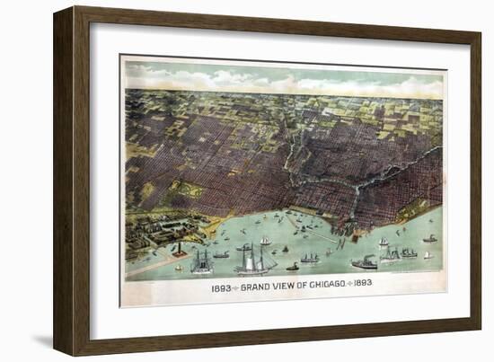 1893, Chicago Bird's Eye View, Illinois, United States-null-Framed Giclee Print