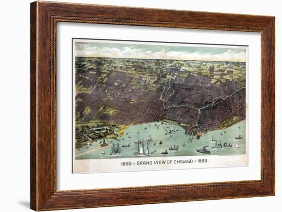 1893, Chicago Bird's Eye View, Illinois, United States-null-Framed Giclee Print