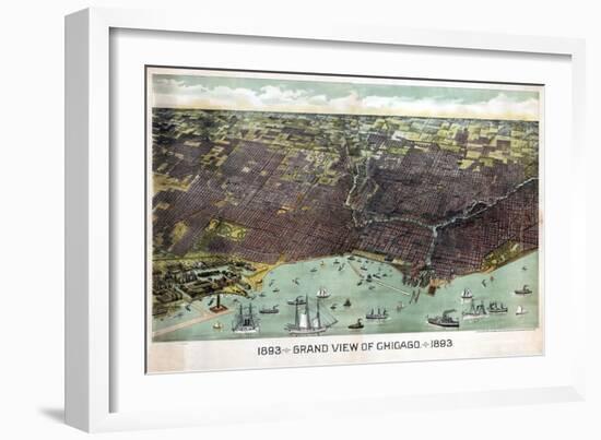 1893, Chicago Bird's Eye View, Illinois, United States-null-Framed Giclee Print