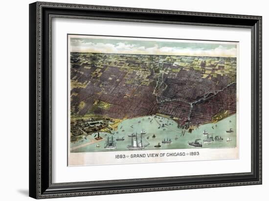 1893, Chicago Bird's Eye View, Illinois, United States--Framed Giclee Print