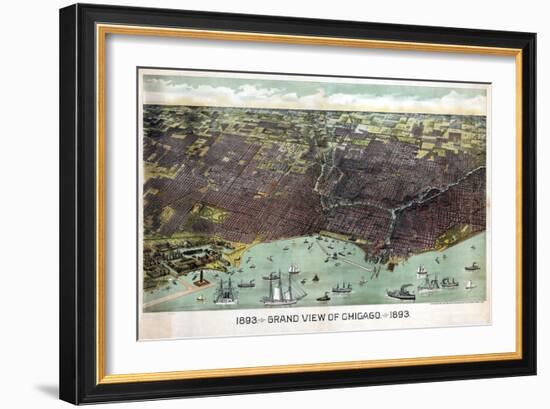 1893, Chicago Bird's Eye View, Illinois, United States-null-Framed Giclee Print