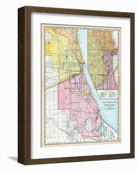 1895, Chicago Railroad Terminal Map 1895, Illinois, United States-null-Framed Giclee Print