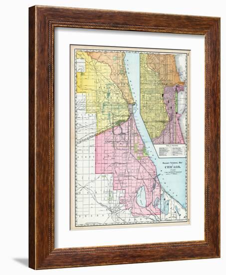 1895, Chicago Railroad Terminal Map 1895, Illinois, United States-null-Framed Giclee Print