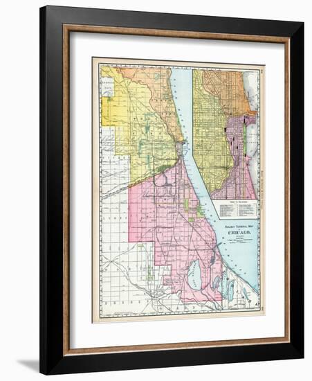 1895, Chicago Railroad Terminal Map 1895, Illinois, United States-null-Framed Giclee Print