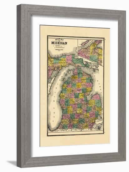 1895, Michigan State Map, Michigan, United States-null-Framed Giclee Print