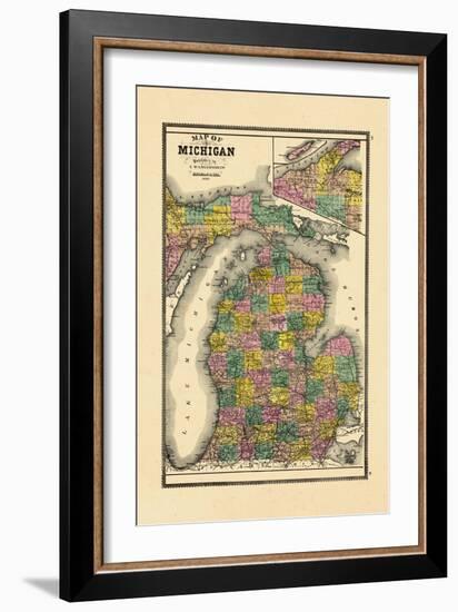 1895, Michigan State Map, Michigan, United States-null-Framed Giclee Print