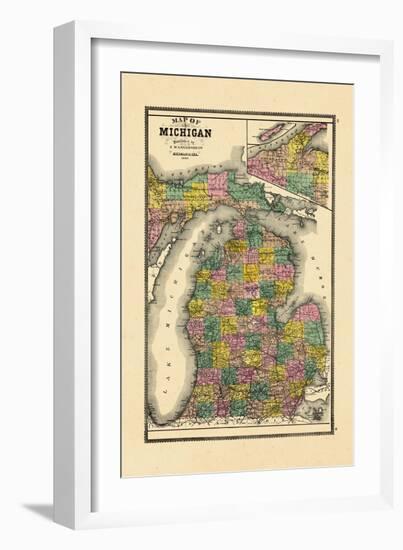 1895, Michigan State Map, Michigan, United States-null-Framed Giclee Print