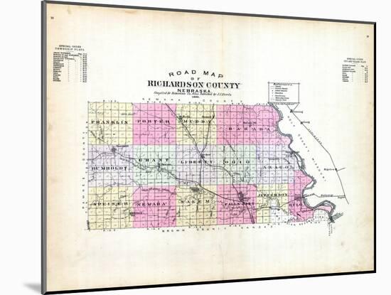 1896, County Road Map, Nebraska, United States-null-Mounted Giclee Print