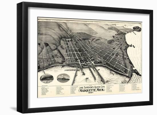 1897, Marquette Bird's Eye View, Michigan, United States-null-Framed Giclee Print