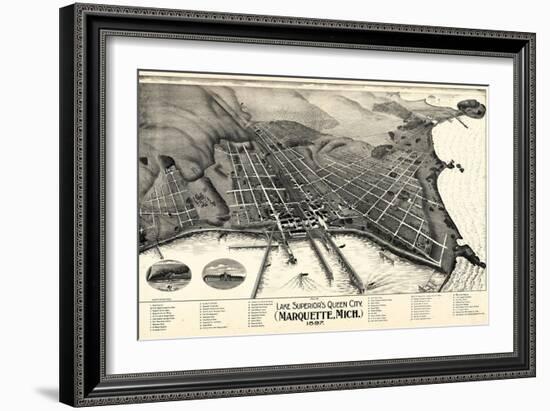 1897, Marquette Bird's Eye View, Michigan, United States-null-Framed Giclee Print