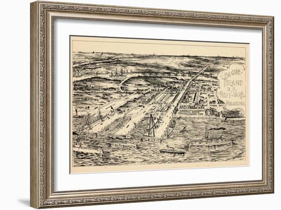 1897, Philadelphia Naval Shipyard Bird's Eye View, Pennsylvania, United States-null-Framed Giclee Print