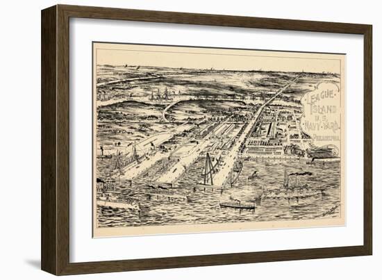 1897, Philadelphia Naval Shipyard Bird's Eye View, Pennsylvania, United States-null-Framed Giclee Print