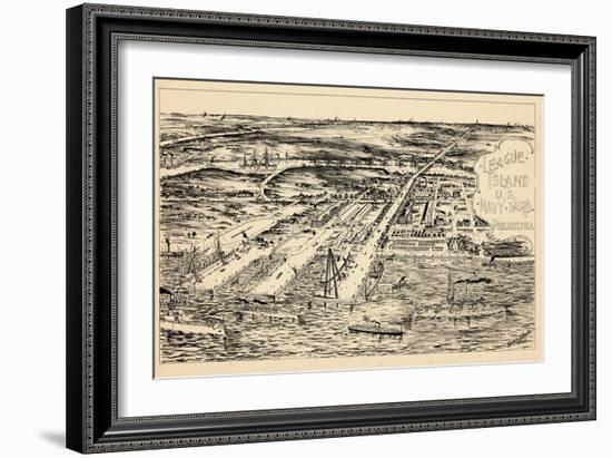 1897, Philadelphia Naval Shipyard Bird's Eye View, Pennsylvania, United States-null-Framed Giclee Print