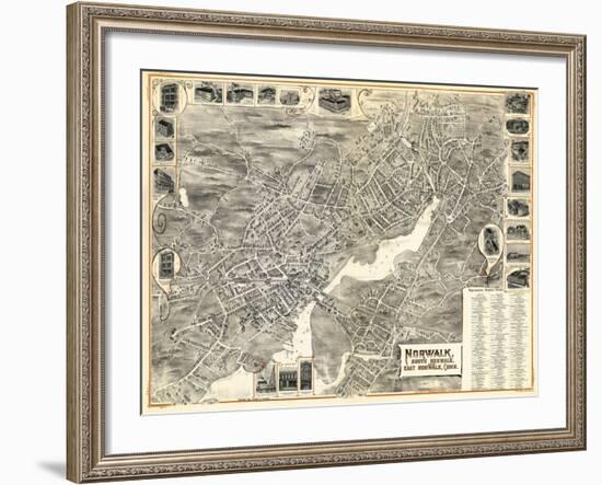 1899, Norwalk, Bird's Eye View, Connecticut, United States-null-Framed Giclee Print