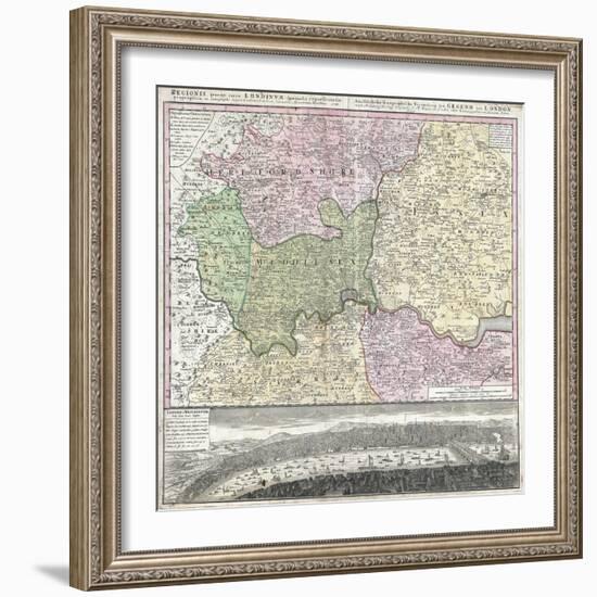 18th Century Map of London and its Environs-null-Framed Giclee Print