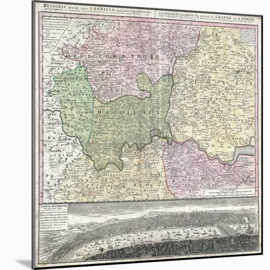 18th Century Map of London and its Environs-null-Mounted Giclee Print