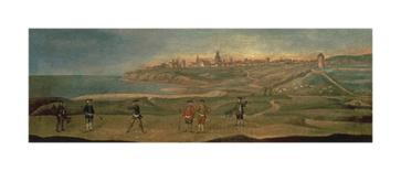 Military Players, with a View of St. Andrews from the Old Course-18th Century School-Premium Giclee Print