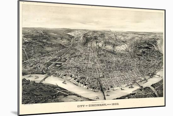 1900, Cincinnati Bird's Eye View, Ohio, United States-null-Mounted Giclee Print