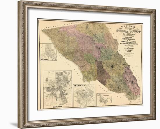 1900, Sonoma County Wall Map, California, United States-null-Framed Giclee Print