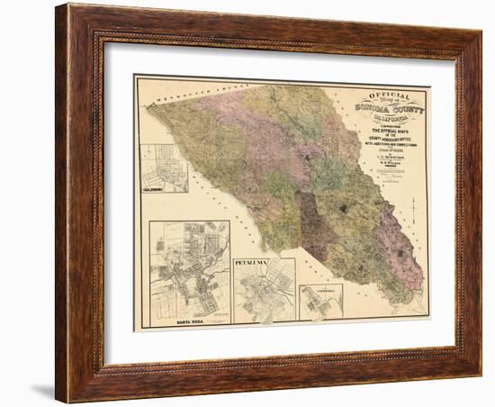 1900, Sonoma County Wall Map, California, United States-null-Framed Giclee Print