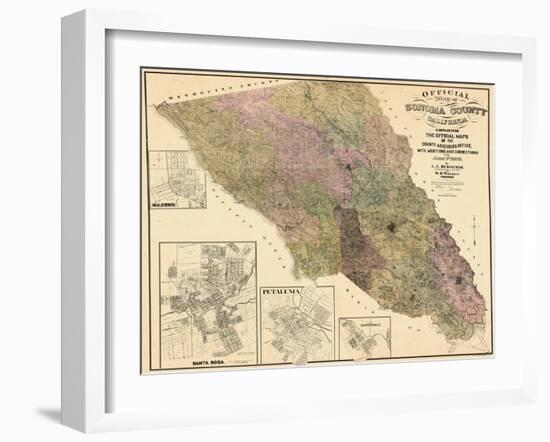 1900, Sonoma County Wall Map, California, United States-null-Framed Giclee Print