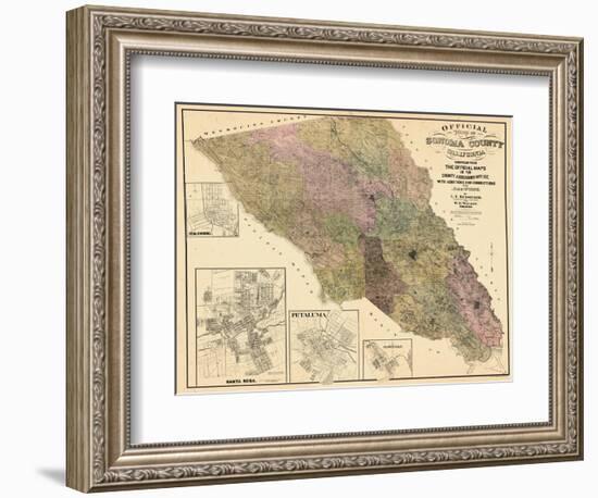 1900, Sonoma County Wall Map, California, United States-null-Framed Giclee Print