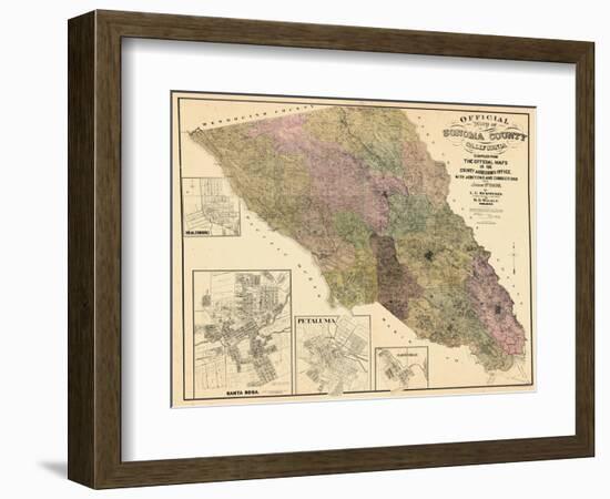 1900, Sonoma County Wall Map, California, United States-null-Framed Giclee Print