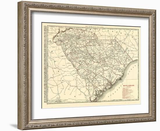 1900, South Carolina Railroad Map, South Carolina, United States-null-Framed Giclee Print