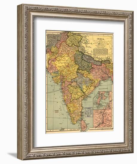 1902 Map of India, Then a Colony Within the British Empire, Showing Internal Boundaries-null-Framed Art Print