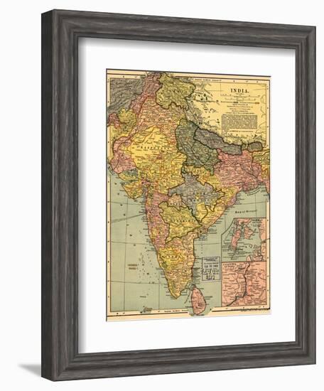 1902 Map of India, Then a Colony Within the British Empire, Showing Internal Boundaries-null-Framed Art Print