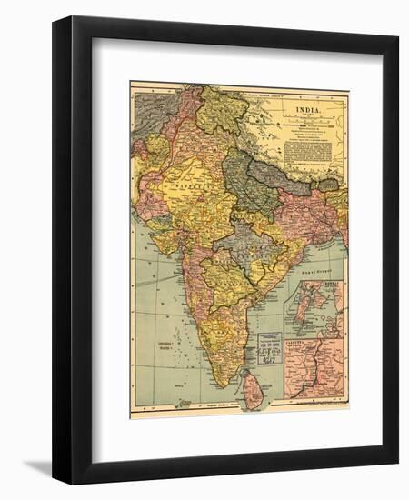 1902 Map of India, Then a Colony Within the British Empire, Showing Internal Boundaries-null-Framed Art Print